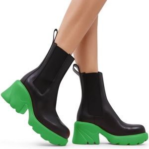 NEW| Chelsea Green Platform Chunky Ankle Boots